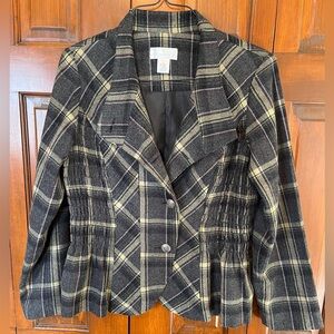 Soft Surroundings Plaid Ruched Blazer Jacket Coat Size Medium